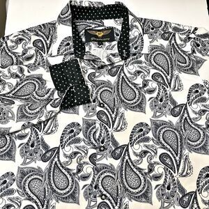 Men’s Premiere Blue Paisley Long Sleeve Shirt Flip Cuffs Size Large